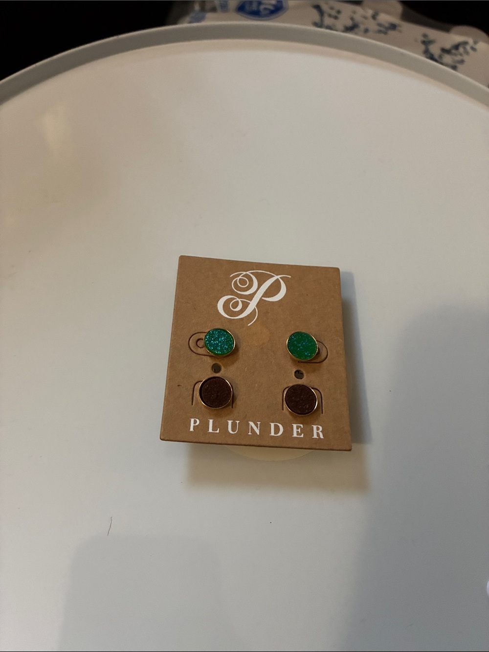 Plunder Green and Brown Duo Stud Earring Set